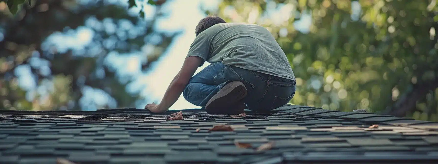a homeowner inspecting their roof for potential repairs.